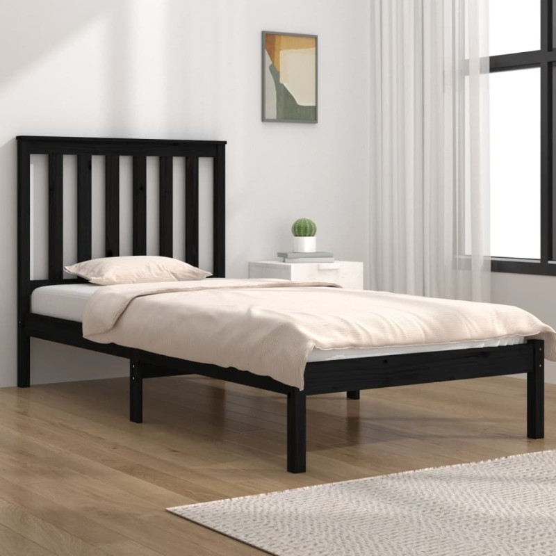 vidaXL Estructura de cama madera maciza de pino negra 100x200 cm vidaXL Estructura de cama madera maciza de pino negra 100x200 cm