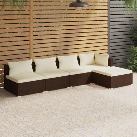 vidaXL Set muebles de jardín 5 piezas y cojines ratán sintético marrón