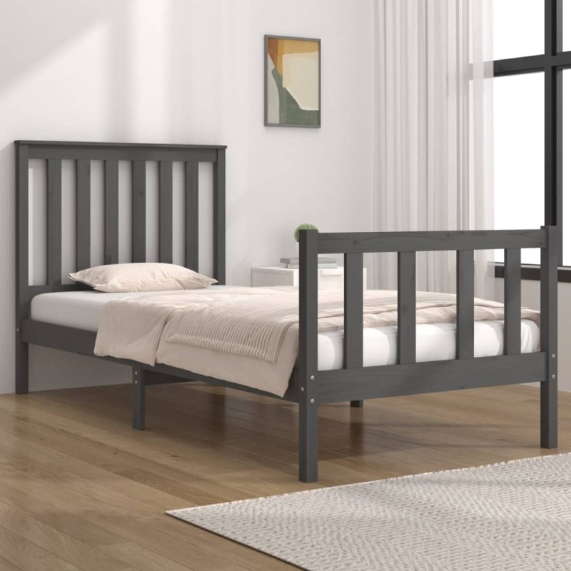 vidaXL Estructura de cama individual madera de pino gris 90x190 cm vidaXL Estructura de cama individual madera de pino gris 90x190 cm