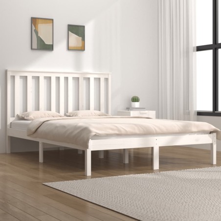 vidaXL Estructura cama madera maciza pino blanco king size 150x200 cm