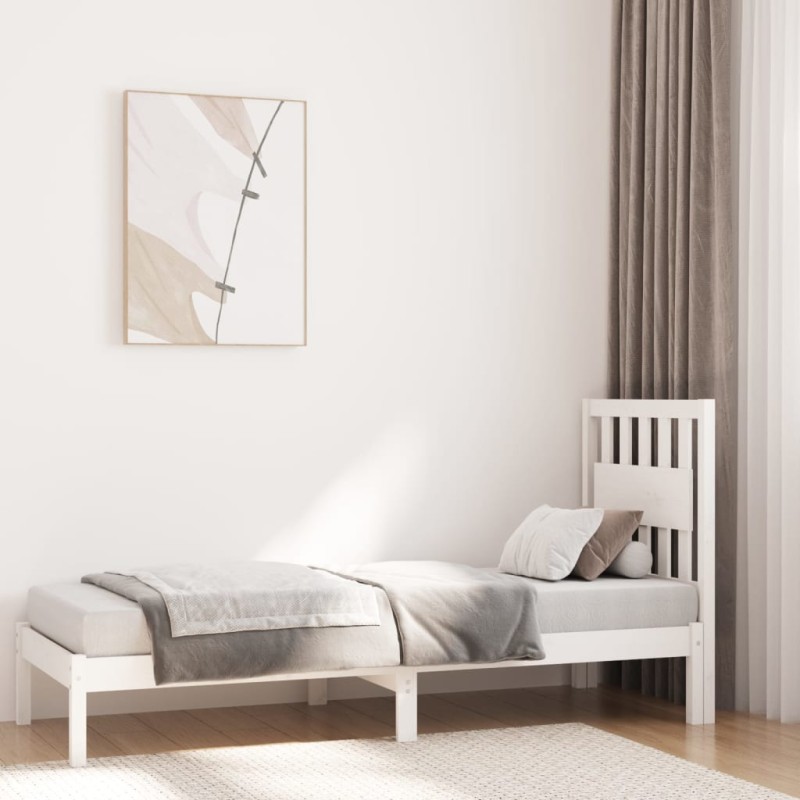 vidaXL Estructura de cama madera maciza de pino blanco 75x190 cm vidaXL Estructura de cama madera maciza de pino blanco 75x190 cm