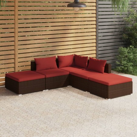 vidaXL Set sofás de jardín 5 piezas y cojines ratán sintético marrón