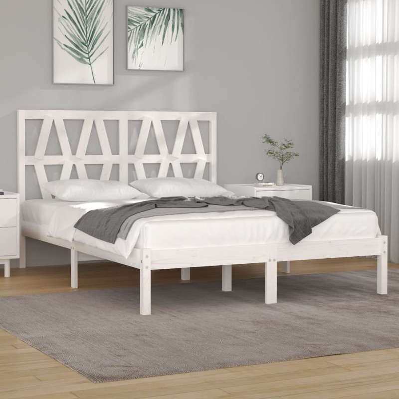 vidaXL Estructura de cama de madera maciza de pino blanco 140x190 cm vidaXL Estructura de cama de madera maciza de pino blanco 140x190 cm
