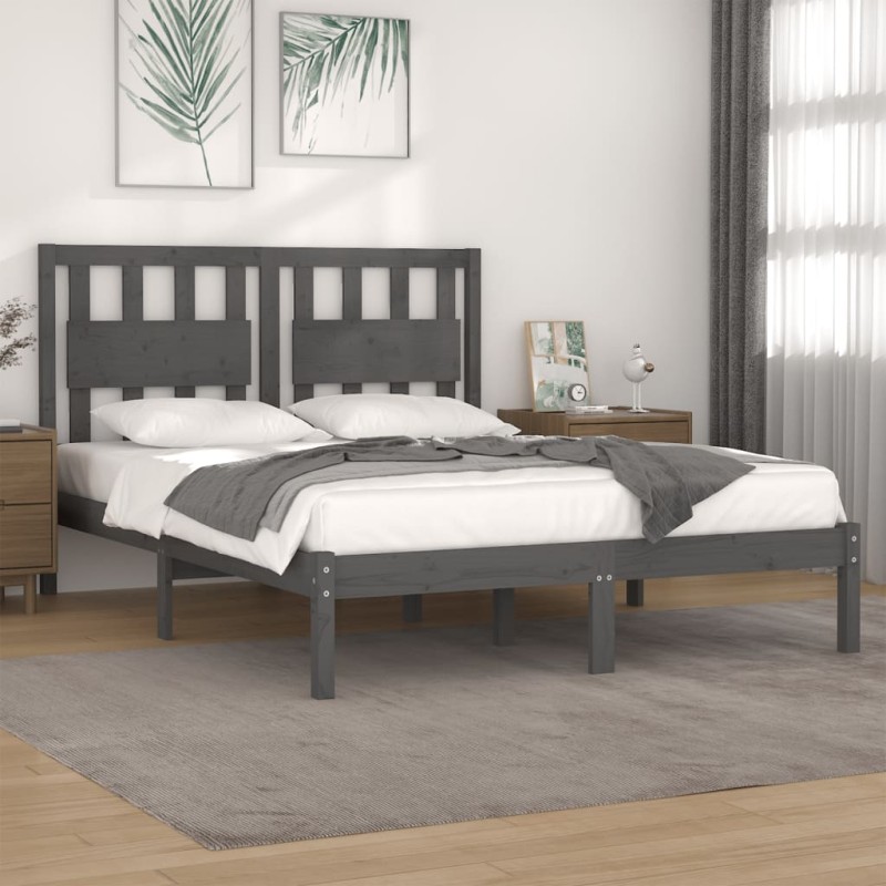 vidaXL Estructura de cama de madera maciza de pino gris 160x200 cm vidaXL Estructura de cama de madera maciza de pino gris 160x200 cm