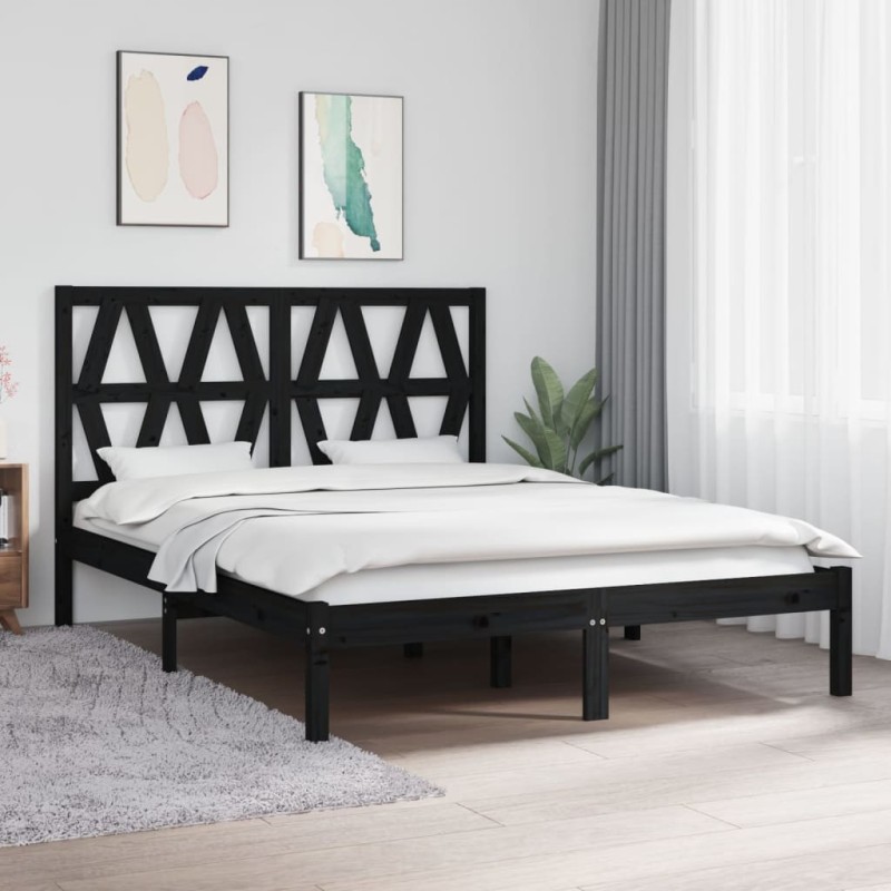 vidaXL Estructura de cama de madera maciza de pino negra 160x200 cm vidaXL Estructura de cama de madera maciza de pino negra 160x200 cm