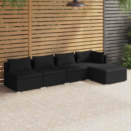 vidaXL Set de muebles de jardín 5 pzas y cojines ratán sintético negro