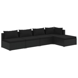 vidaXL Set de muebles de jardín 5 pzas y cojines ratán sintético negro