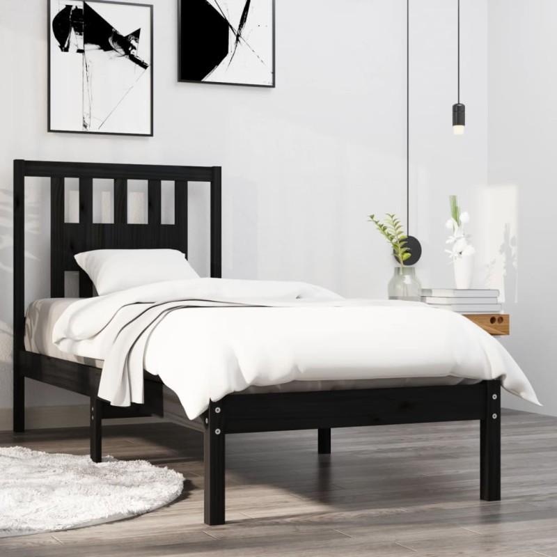 vidaXL Estructura de cama individual madera maciza negro 75x190 cm vidaXL Estructura de cama individual madera maciza negro 75x190 cm