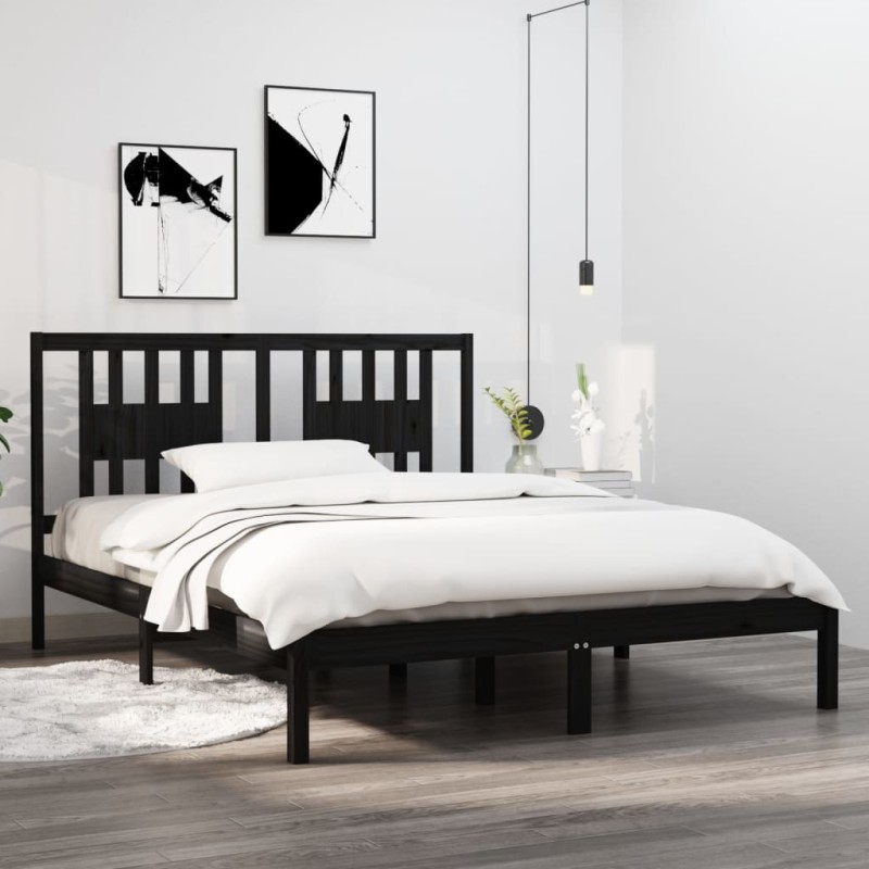 vidaXL Estructura de cama de madera maciza de pino negro 140x200 cm vidaXL Estructura de cama de madera maciza de pino negro 140x200 cm