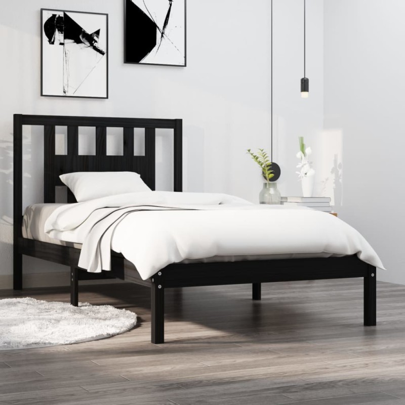 vidaXL Estructura de cama madera maciza de pino negro 90x200 cm vidaXL Estructura de cama madera maciza de pino negro 90x200 cm