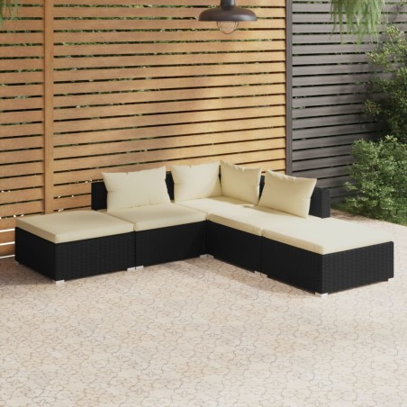 vidaXL Set de muebles de jardín 5 pzas y cojines ratán sintético negro