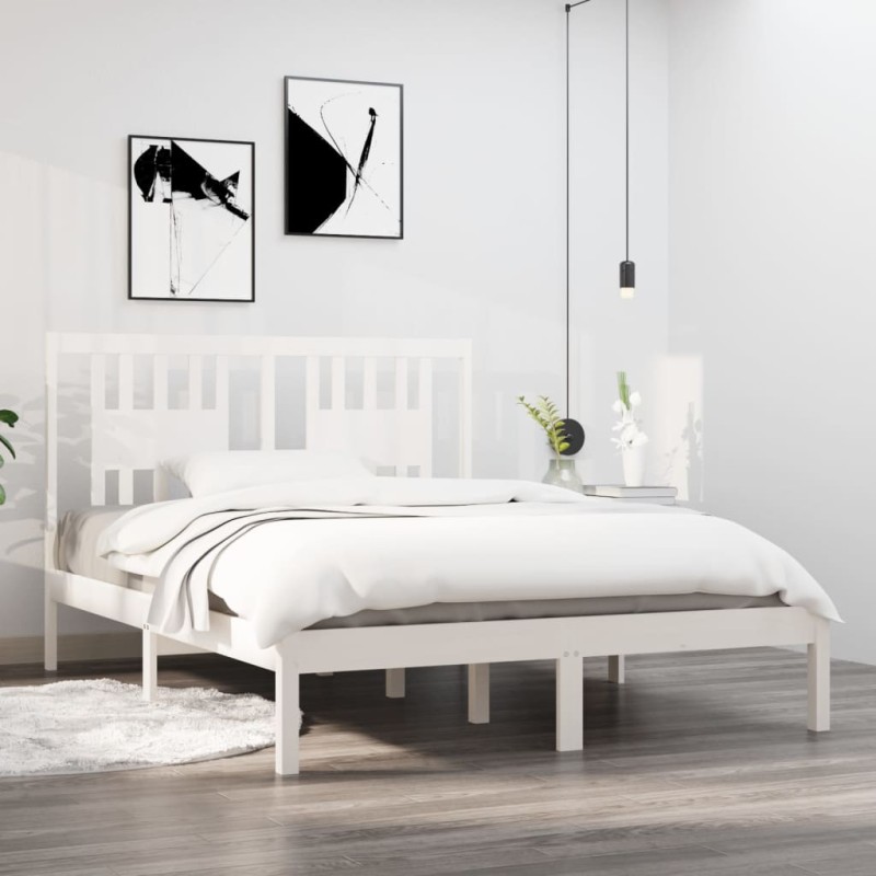vidaXL Estructura de cama madera maciza de pino blanco 120x200 cm vidaXL Estructura de cama madera maciza de pino blanco 120x200 cm