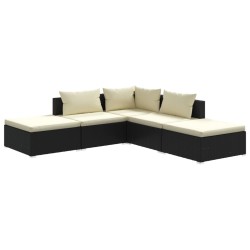vidaXL Set de muebles de jardín 5 pzas y cojines ratán sintético negro