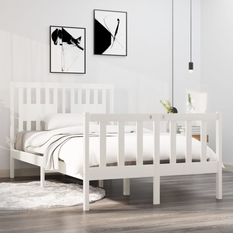 vidaXL Estructura cama doble pequeña madera maciza blanca 120x190 cm vidaXL Estructura cama doble pequeña madera maciza blanca 120x190 cm