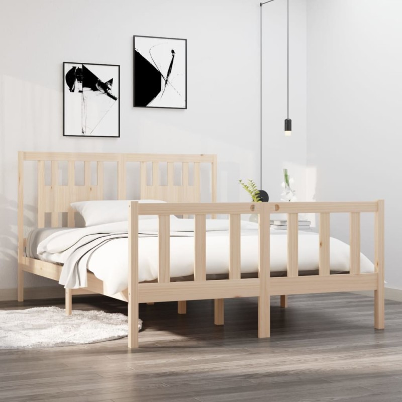vidaXL Estructura de cama madera maciza 140x190 cm vidaXL Estructura de cama madera maciza 140x190 cm