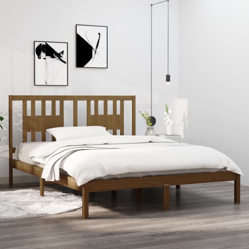 vidaXL Estructura de cama madera maciza marrón miel 150x200 cm vidaXL Estructura de cama madera maciza marrón miel 150x200 cm