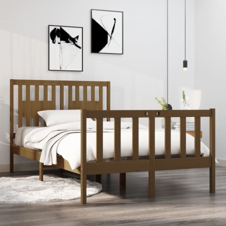 vidaXL Estructura de cama doble madera maciza marrón miel 120x190 cm