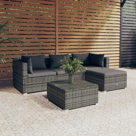vidaXL Set de muebles de jardín 5 pzas y cojines ratán sintético gris