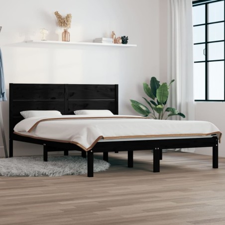 vidaXL Estructura de cama de madera maciza de pino negra 140x200 cm
