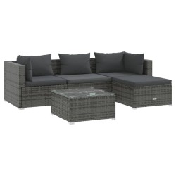 vidaXL Set de muebles de jardín 5 pzas y cojines ratán sintético gris