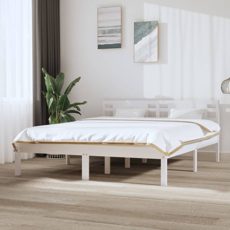 vidaXL Estructura de cama king madera maciza blanca 150x200 cm vidaXL Estructura de cama king madera maciza blanca 150x200 cm