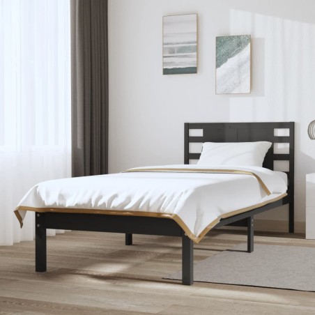 vidaXL Estructura de cama madera maciza de pino gris 90x200 cm
