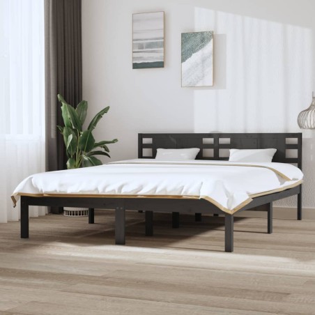 vidaXL Estructura de cama de madera maciza de pino gris 160x200 cm