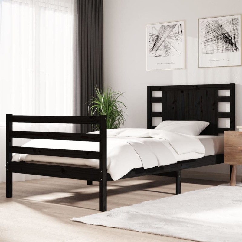 vidaXL Estructura de cama madera maciza de pino negra 90x200 cm vidaXL Estructura de cama madera maciza de pino negra 90x200 cm
