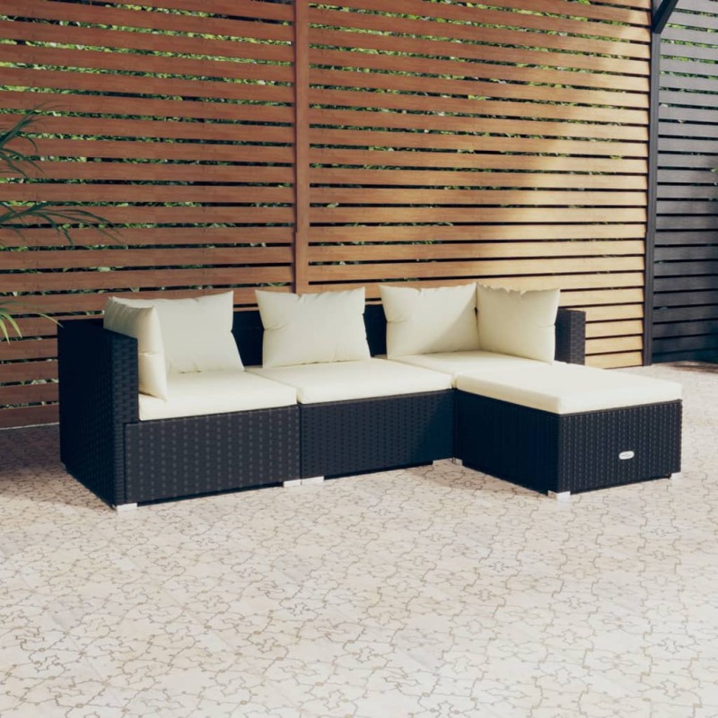 vidaXL Set de muebles de jardín 4 pzas y cojines ratán sintético negro vidaXL Set de muebles de jardín 4 pzas y cojines ratán sintético negro
