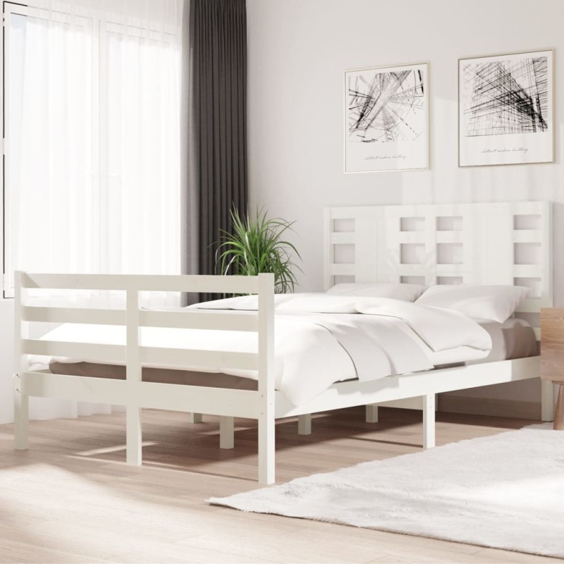 vidaXL Estructura de cama madera maciza de pino blanco 120x200 cm vidaXL Estructura de cama madera maciza de pino blanco 120x200 cm