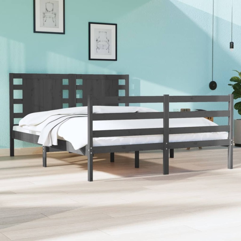 vidaXL Estructura de cama de madera maciza de pino gris 140x200 cm