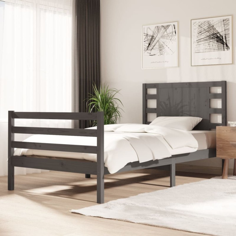 vidaXL Estructura de cama madera maciza de pino gris 90x200 cm vidaXL Estructura de cama madera maciza de pino gris 90x200 cm