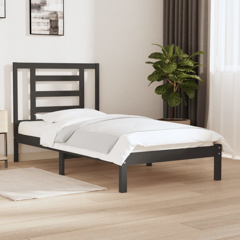 vidaXL Estructura de cama madera maciza de pino gris 90x200 cm vidaXL Estructura de cama madera maciza de pino gris 90x200 cm