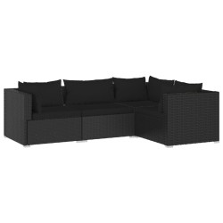 vidaXL Set de muebles de jardín 4 pzas y cojines ratán sintético negro