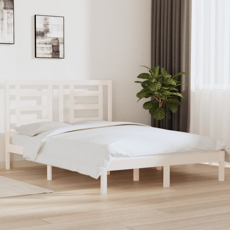 vidaXL Estructura de cama de madera maciza de pino blanca 140x200 cm vidaXL Estructura de cama de madera maciza de pino blanca 140x200 cm