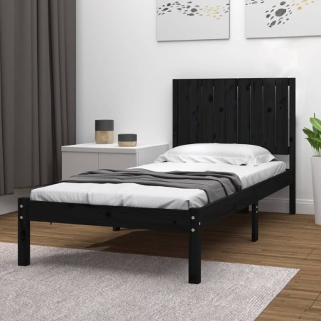 vidaXL Estructura cama individual madera maciza pino negra 90x190 cm