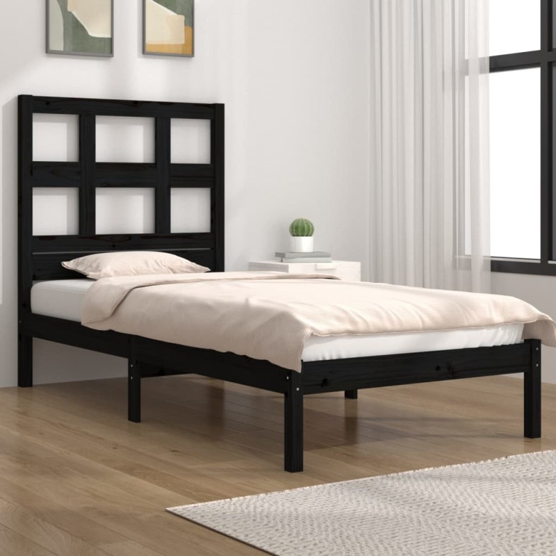 vidaXL Estructura de cama madera maciza de pino negra 90x200 cm vidaXL Estructura de cama madera maciza de pino negra 90x200 cm