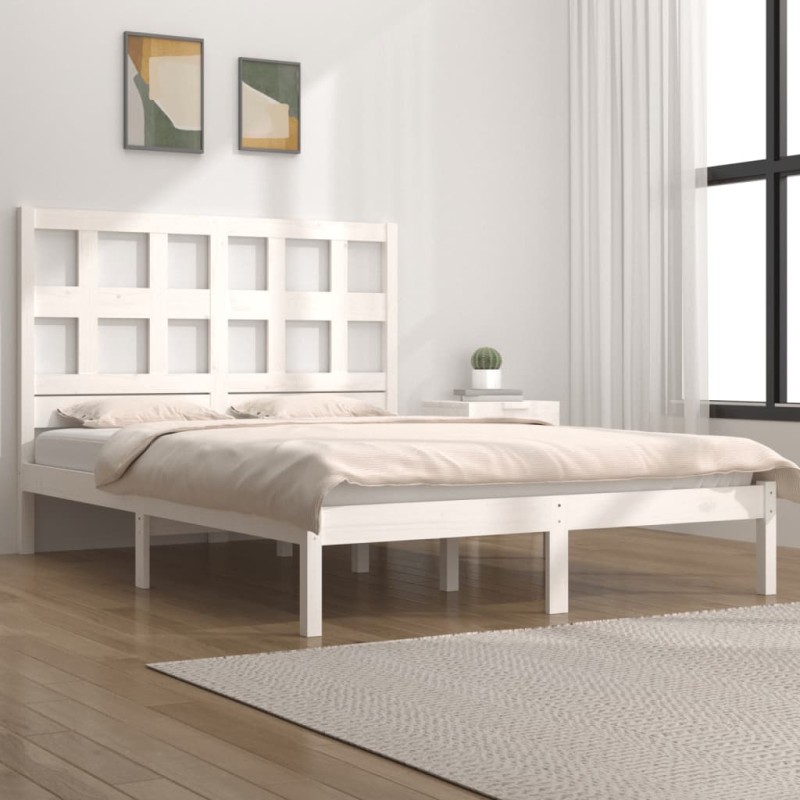vidaXL Estructura de cama de madera maciza de pino blanco 140x190 cm vidaXL Estructura de cama de madera maciza de pino blanco 140x190 cm