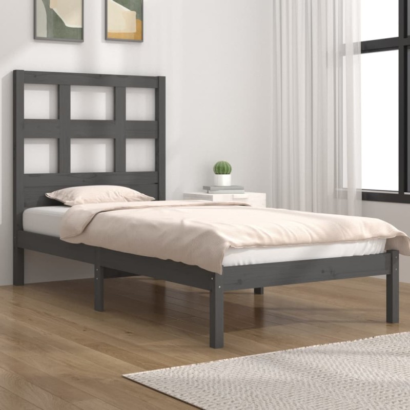 vidaXL Estructura de cama madera maciza de pino gris 90x200 cm vidaXL Estructura de cama madera maciza de pino gris 90x200 cm