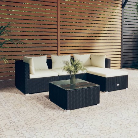 vidaXL Set de muebles de jardín 5 pzas y cojines ratán sintético negro