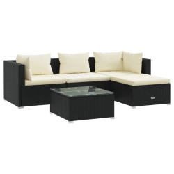 vidaXL Set de muebles de jardín 5 pzas y cojines ratán sintético negro