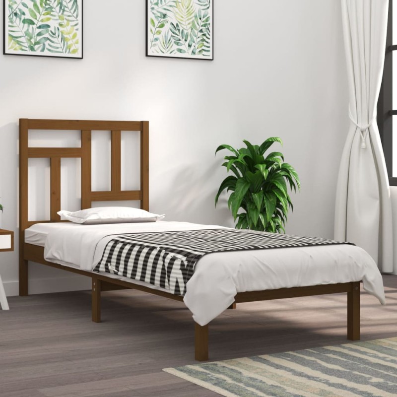 vidaXL Estructura de cama madera maciza pino marrón miel 100x200 cm vidaXL Estructura de cama madera maciza pino marrón miel 100x200 cm
