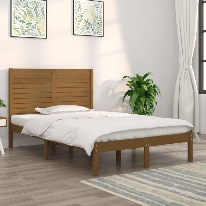 vidaXL Estructura de cama doble madera maciza marrón miel 120x190 cm vidaXL Estructura de cama doble madera maciza marrón miel 120x190 cm
