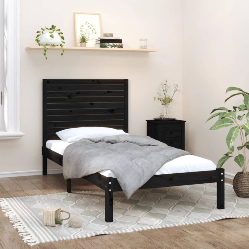 vidaXL Estructura de cama madera maciza de pino negra 90x200 cm