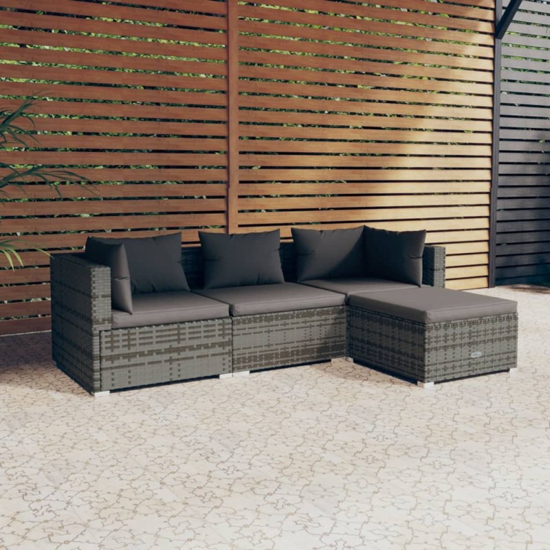 vidaXL Set de muebles de jardín 4 pzas y cojines ratán sintético gris vidaXL Set de muebles de jardín 4 pzas y cojines ratán sintético gris