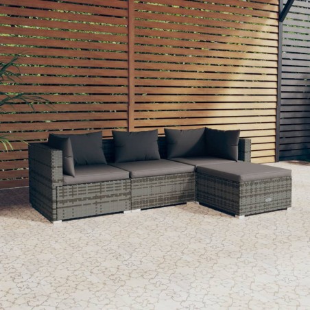 vidaXL Set de muebles de jardín 4 pzas y cojines ratán sintético gris