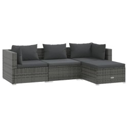 vidaXL Set de muebles de jardín 4 pzas y cojines ratán sintético gris