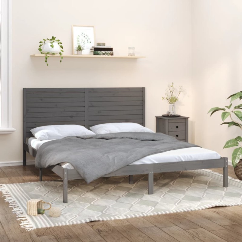 vidaXL Estructura de cama de madera maciza de pino gris 200x200 cm vidaXL Estructura de cama de madera maciza de pino gris 200x200 cm