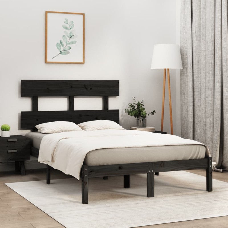 vidaXL Estructura de cama madera maciza doble pequeña negra 120x190 cm