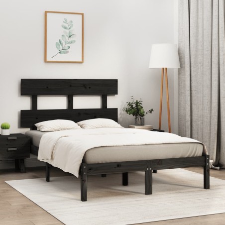 vidaXL Estructura de cama madera maciza doble pequeña negra 120x190 cm